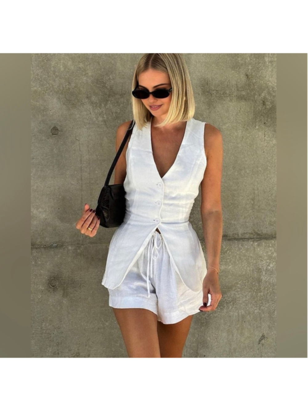 Commense Cotton Shorts and Vest Set White Small Minimalist Resort Euro Cruise